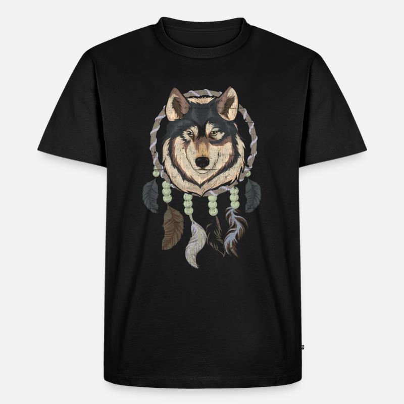 Indianer Federn Boho Traumfänger Wolf - Männer Premium Bio T-Shirt - Schwarz