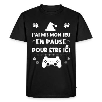 J'ai mis mon jeu en pause pour être ici. Cadeau - T-shirt Premium bio Homme - noir - Devant - Nico (187cm)