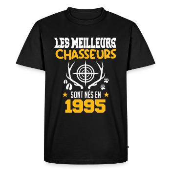 Chasseur | Anniversaire chasseur 1995 - T-shirt Premium bio Homme - noir - Devant - Nico (187cm)