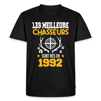 Chasseur | Anniversaire chasseur 1992 - T-shirt Premium bio Homme - noir - Devant - Nico (187cm)