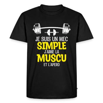un mec simple LA MUSCU - T-shirt Premium bio Homme - noir - Devant - Nico (187cm)