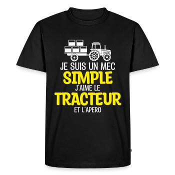 Un mec simple, tracteur et apéro - T-shirt Premium bio Homme - noir - Devant - Nico (187cm)