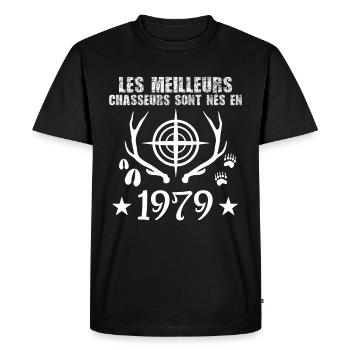 chasseur | Anniversaire chasseur 1979 - T-shirt Premium bio Homme - noir - Devant - Nico (187cm)