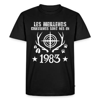 Chasseur | Anniversaire chasseur 1983 - T-shirt Premium bio Homme - noir - Devant - Nico (187cm)
