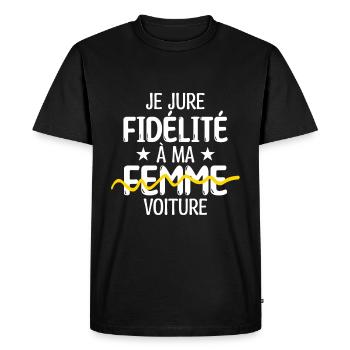 Je jure fidélité à ma femme, voiture - T-shirt Premium bio Homme - noir - Devant - Nico (187cm)
