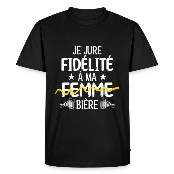 Je jure fidélité à ma femme, bière - T-shirt Premium bio Homme - noir - Devant - Nico (187cm)