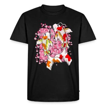 Cherry Blossom Koi Fish Gift Sakura Koi Carp - Men's Premium Organic T-Shirt - black - Front - Nico (187cm)