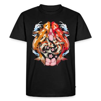 Poisson japonais en fleurs de cerisier sakura carpe koï - T-shirt Premium bio Homme - noir - Devant - Nico (187cm)