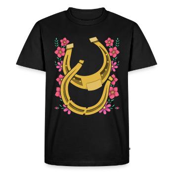 Equitation Cadeau Cavalier Fleurs Fer à cheval - T-shirt Premium bio Homme - noir - Devant - Nico (187cm)