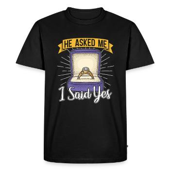 Proposition de mariage Couple fiancée cadeau fiançailles - T-shirt Premium bio Homme - noir - Devant - Nico (187cm)