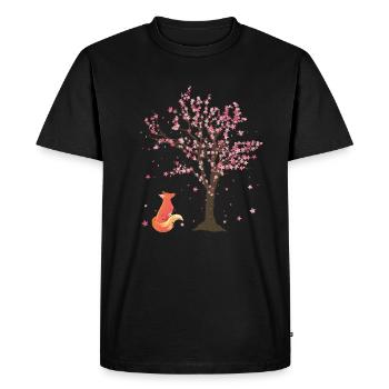 Fleurs de cerisier arbre Woodland Animal cadeau Sakura renard - T-shirt Premium bio Homme - noir - Devant - Nico (187cm)