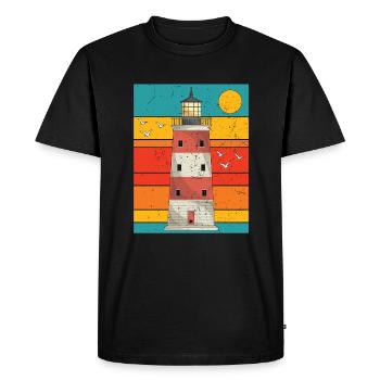 Rétro pleine lune mer cadeau phare - T-shirt Premium bio Homme - noir - Devant - Nico (187cm)