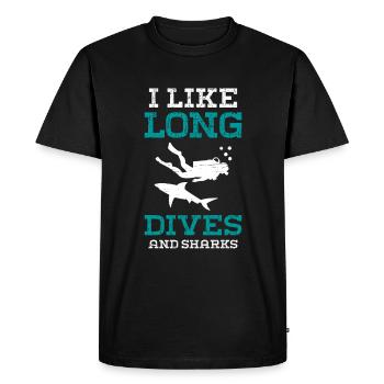 J’aime la plongée longue et le plongeur sous-marin avec les requins - T-shirt Premium bio Homme - noir - Devant - Nico (187cm)