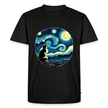 Tableau Nuit étoilée Chat Nuit Lune étoiles Art - T-shirt Premium bio Homme - noir - Devant - Nico (187cm)