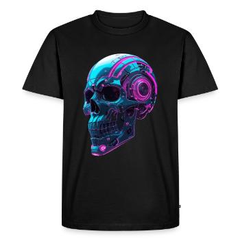 Cyberpunk Skull – Neon Techno Head - Men's Premium Organic T-Shirt - black - Front - Nico (187cm)