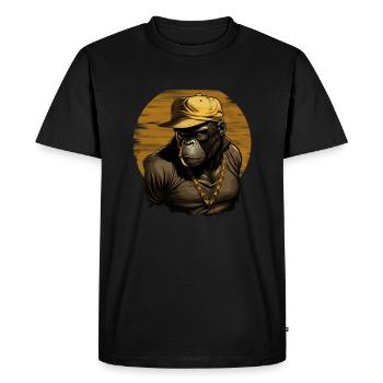 Le rappeur Gorilla en chaîne et casquette en or - T-shirt Premium bio Homme - noir - Devant - Nico (187cm)