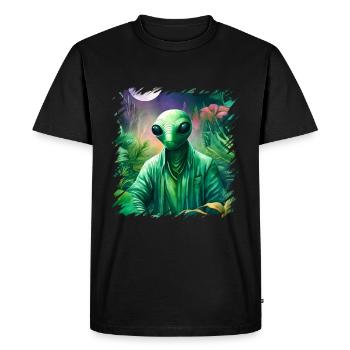 Green aliens, aliens and UFOs in the forest, outer space - Men's Premium Organic T-Shirt - black - Front - Nico (187cm)