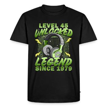 Niveau 45 Débloqué 45 Ans Anniversaire 1979 - T-shirt Premium bio Homme - noir - Devant - Nico (187cm)