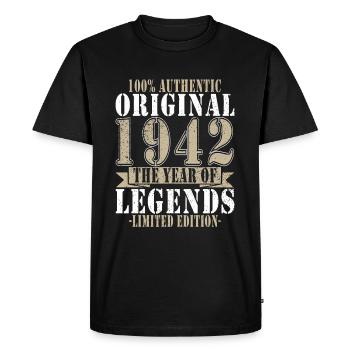 Legends are born in 1942 - Men's Premium Organic T-Shirt - black - Front - Nico (187cm)