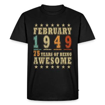 75 ans Année de naissance 1949 Né en février 1949 - T-shirt Premium bio Homme - noir - Devant - Nico (187cm)