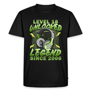 Niveau 18 débloqué Légendaire depuis 2006 - T-shirt Premium bio Homme - noir - Devant - Nico (187cm)