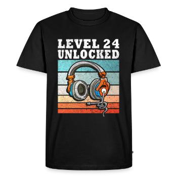 Level 24 Unlocked - Men's Premium Organic T-Shirt - black - Front - Nico (187cm)