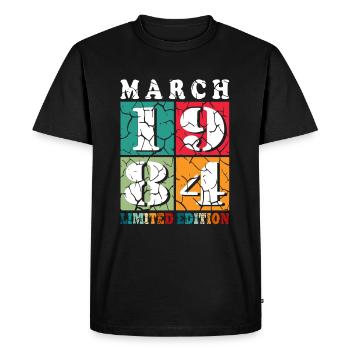 40 ans Année de naissance 1984 Né en mars 1984 - T-shirt Premium bio Homme - noir - Devant - Nico (187cm)