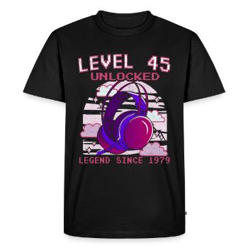 45e anniversaire - 45 ans Niveau 45 débloqué - T-shirt Premium bio Homme - noir - Devant - Nico (187cm)