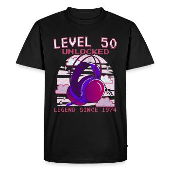 Level 50 Unlocked - Men's Premium Organic T-Shirt - black - Front - Nico (187cm)