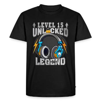 15e anniversaire - 15 ans Niveau 15 débloqué - T-shirt Premium bio Homme - noir - Devant - Nico (187cm)