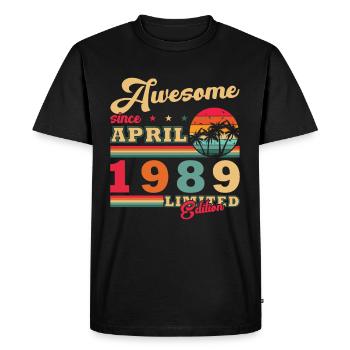Né(e) en Avril 1989 Année de naissance - Avril 1989 - T-shirt Premium bio Homme - noir - Devant - Nico (187cm)