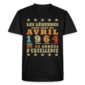 Légende 60 ans 1964 Avril 60 ans anniversaire - T-shirt Premium bio Homme - noir - Devant - Nico (187cm)