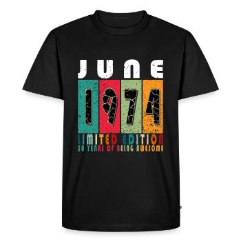 Juin 1974 Juin Jubilé Juin 1974 - T-shirt Premium bio Homme - noir - Devant - Nico (187cm)