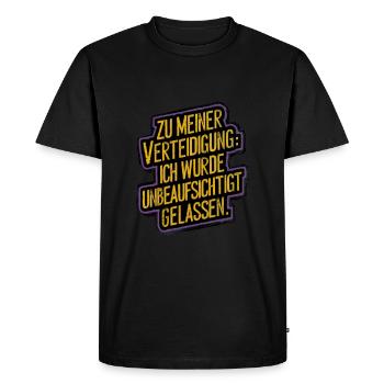 Pour ma défense : Laissé sans surveillance - T-shirt Premium bio Homme - noir - Devant - Nico (187cm)