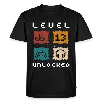 13th Birthday - 13 Years Gamer Level 13 complete - Men's Premium Organic T-Shirt - black - Front - Nico (187cm)