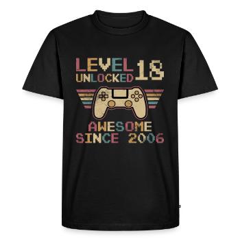 18e anniversaire - 18 ans Niveau 18 débloqué - T-shirt Premium bio Homme - noir - Devant - Nico (187cm)