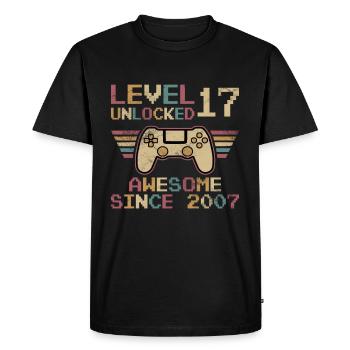 Anniversaire Niveau 17 débloqué - T-shirt Premium bio Homme - noir - Devant - Nico (187cm)