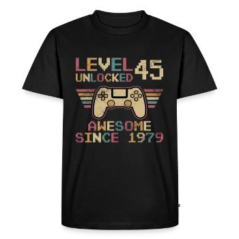 Niveau 45 Idée Cadeau Débloquée 45 Ans - T-shirt Premium bio Homme - noir - Devant - Nico (187cm)