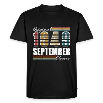 1949 September 1949 75th Anniversary Gift - Men's Premium Organic T-Shirt - black - Front - Nico (187cm)