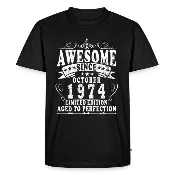 1974 Rétro 1974 Octobre Anniversaire Octobre 1974 - T-shirt Premium bio Homme - noir - Devant - Nico (187cm)
