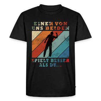 L’un de nous deux joue aux fléchettes mieux que vous - T-shirt Premium bio Homme - noir - Devant - Nico (187cm)