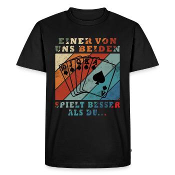 L’un d’entre nous joue au poker mieux que vous - T-shirt Premium bio Homme - noir - Devant - Nico (187cm)