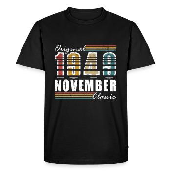 Novembre 1949 Cadeau d’anniversaire Novembre 1949 - T-shirt Premium bio Homme - noir - Devant - Nico (187cm)