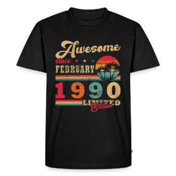 Né en février 1990 millésime 1990 anniversaire - T-shirt Premium bio Homme - noir - Devant - Nico (187cm)