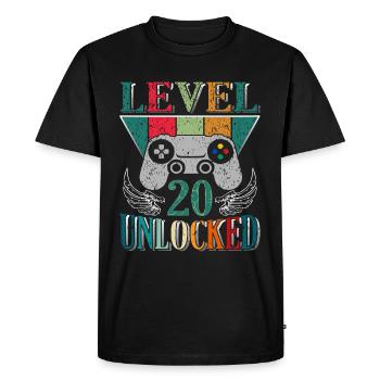 20e anniversaire - 20 ans de jeu Niveau 20 débloqué - T-shirt Premium bio Homme - noir - Devant - Nico (187cm)