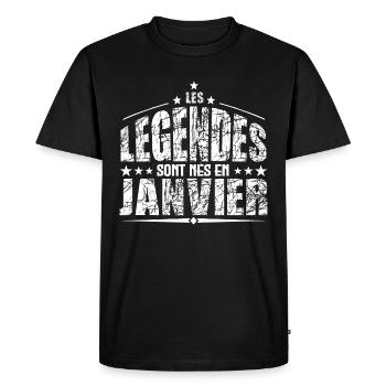 Janvier | les Légendes sont nés en Janvier Anniver - T-shirt Premium bio Homme - noir - Devant - Nico (187cm)