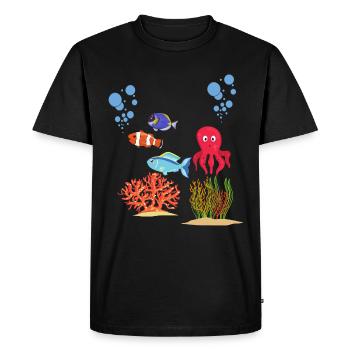 Animaux de mer Coraux Pieuvres sous-marine Pieuvres - T-shirt Premium bio Homme - noir - Devant - Nico (187cm)