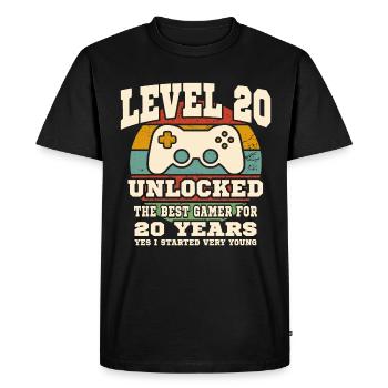 Niveau 20 débloqué - anniversaire 20 ans - T-shirt Premium bio Homme - noir - Devant - Nico (187cm)