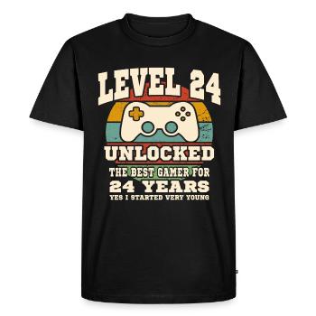 Level 24 unlocked - 24th anniversary - Men's Premium Organic T-Shirt - black - Front - Nico (187cm)