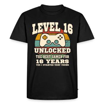 Level 16 unlocked - 16th anniversary - Men's Premium Organic T-Shirt - black - Front - Nico (187cm)